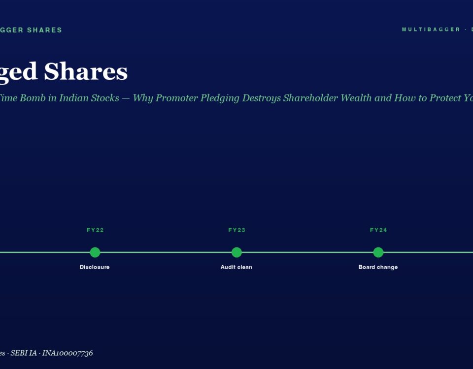 Hero Section Showing a Dark Blue Gradient Timeline for Multibagger Shares Fy21 to Fy25 Milestones with Green Dots Labeled Compliance Disclosure Audit Clean Board Change All Boxes