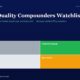 mbcover1275weeklyqualitycompounderswat | Multibagger Shares Hero Header with Title weekly Quality Compounders Watchlist and Subtitle on a Dark Blue Background Featuring a Four block Grid Trader gray Compounder green Drift light Gray Speculator orange