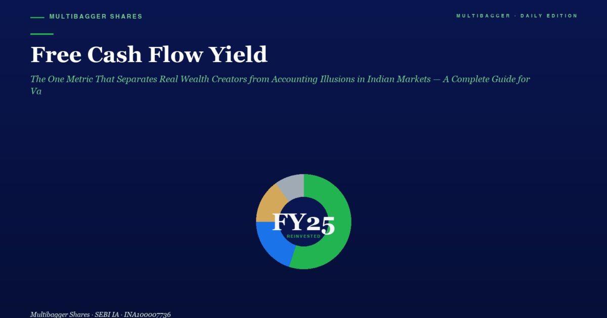 Hero Section for Article free Cash Flow Yield with Green Subtitle on a Dark Blue Background a Multicolor Donut Chart Labeled fy25 Reinvented Sits Below