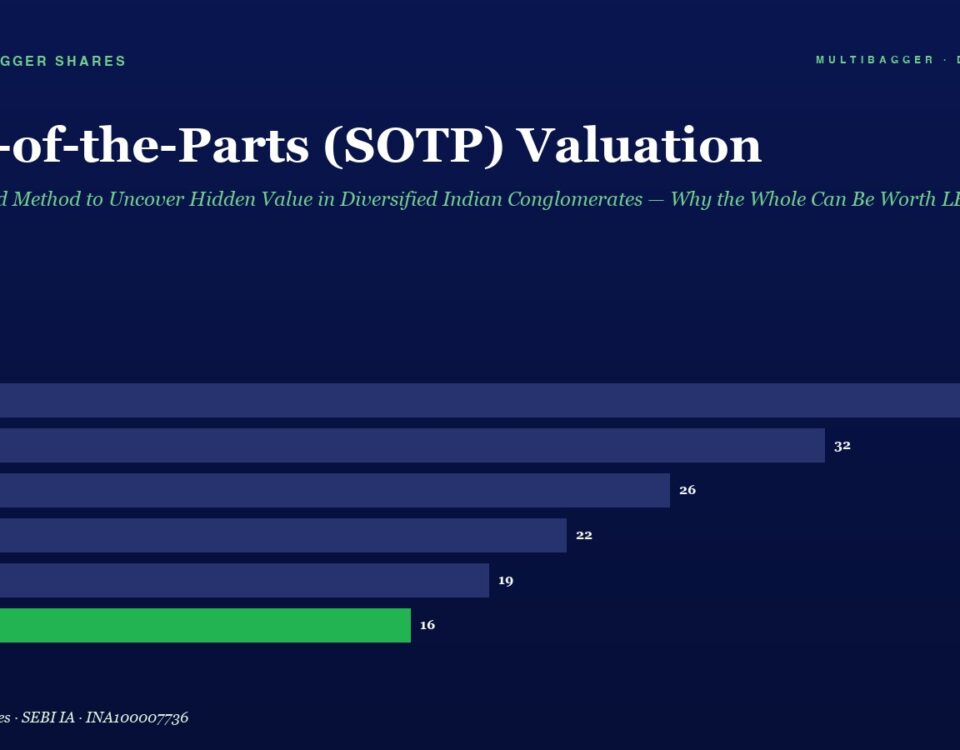 Bar Chart of Sotp Valuation by Year from Fy20 to Fy25 Values Shown Fy20 38 Fy21 32 Fy22 26 Fy23 22 Fy24 19 Fy25 16 with the Fy25 Bar in Green