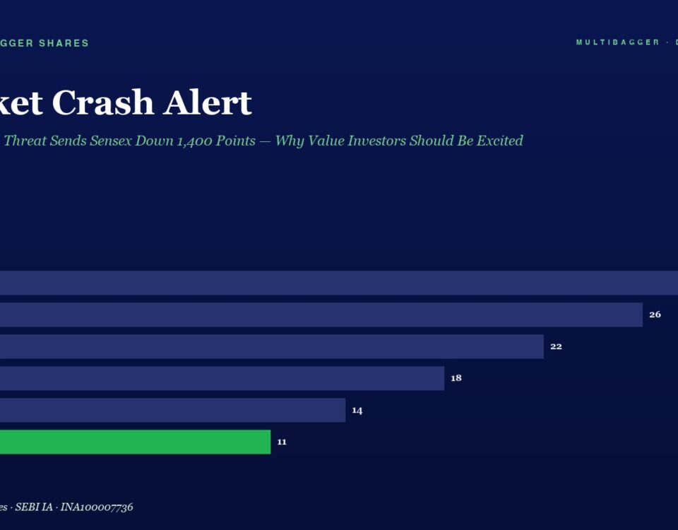 Market Crash Alert Page with a Horizontal Bar Chart Showing Fy20 28 Fy21 26 Fy22 22 Fy23 18 Fy24 14 and Fy25 11 green Beneath the Headline