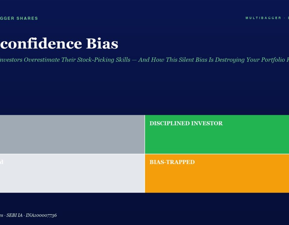 Hero Title Overconfidence Bias with Subtitle About Indian Investors and Stock picking Skills Color block Infographic Below Showing Four States