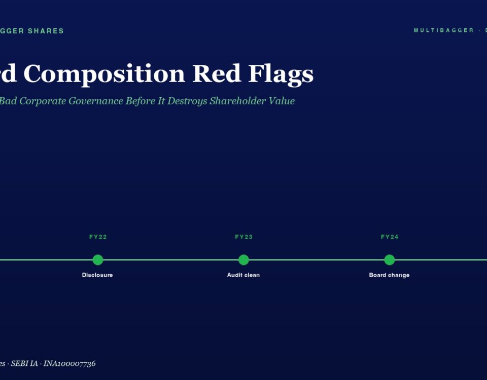 Dark Blue Header with board Composition Red Flags and Subtitle Plus a Green Fy21fy25 Timeline Marking Milestones Compliance Disclosure Audit Clean Board Change All Boxes