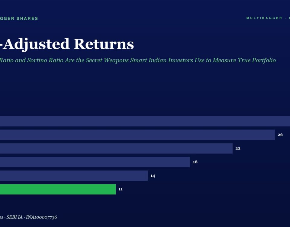 Infographic Risk adjusted Returns with a Stacked Bar Chart Showing Fy20fy25 Values Ending with Fy25 at 11 green Bar