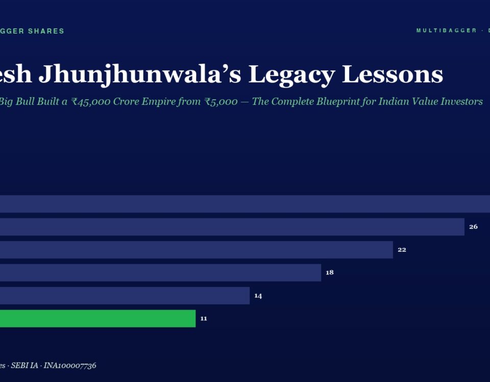 Infographic Header with the Title rakesh Jhunjhunwalas Legacy Lessons and a Horizontal Bar Chart of Fy20fy25 Values Final Fy25 Bar in Green