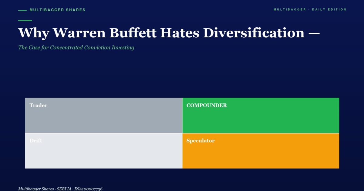 Hero Title About Diversification with a Dark Navy Background and a 2x2 Colored Grid Labeling Trader gray Compounder green Drift light Gray Speculator orange
