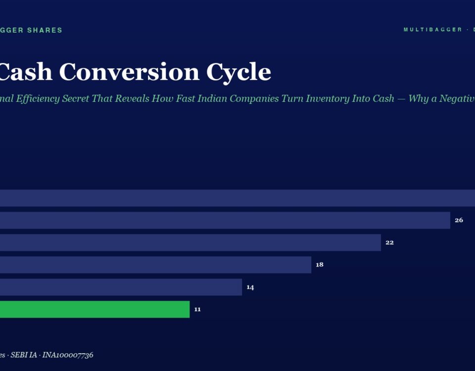 Infographic Bar Chart Titled the Cash Conversion Cycle Showing Yearly Values fy20fy25 Bars Scroll from 28 Down to 11 with Fy25 Bar Highlighted in Green