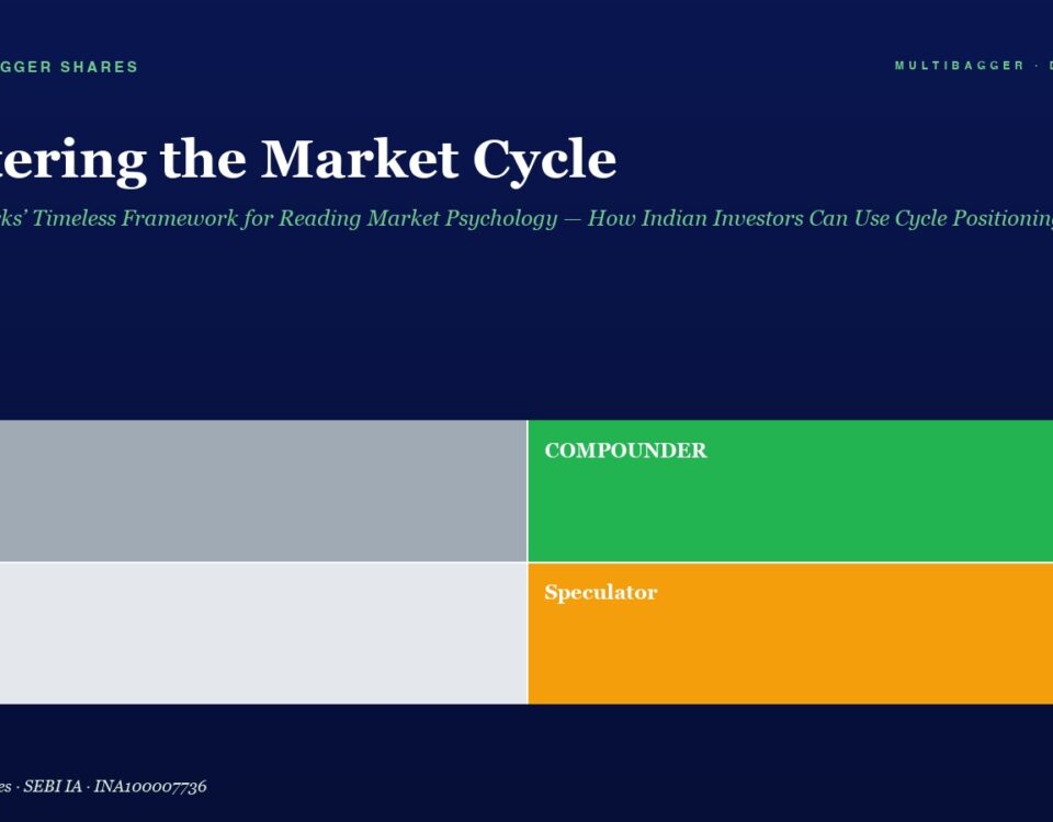 Hero header: dark navy page with title 'Mastering the Market Cycle', green subtitle, and a 2x2 color grid labeled Trader (gray), COMPOUNDER (green), Drift (light gray), Speculator (orange).