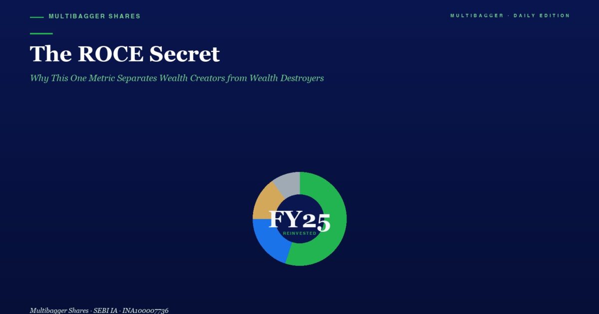 Header with Title the Roce Secret and Green Italic Subtitle on a Dark Blue Gradient a Multicolored Circular Chart Labeled Fy25 Reinvested Sits Centered