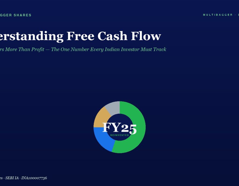 Hero header with article title 'Understanding Free Cash Flow' and subtitle on a dark blue background, featuring a centered donut chart labeled FY25 Reinvested.