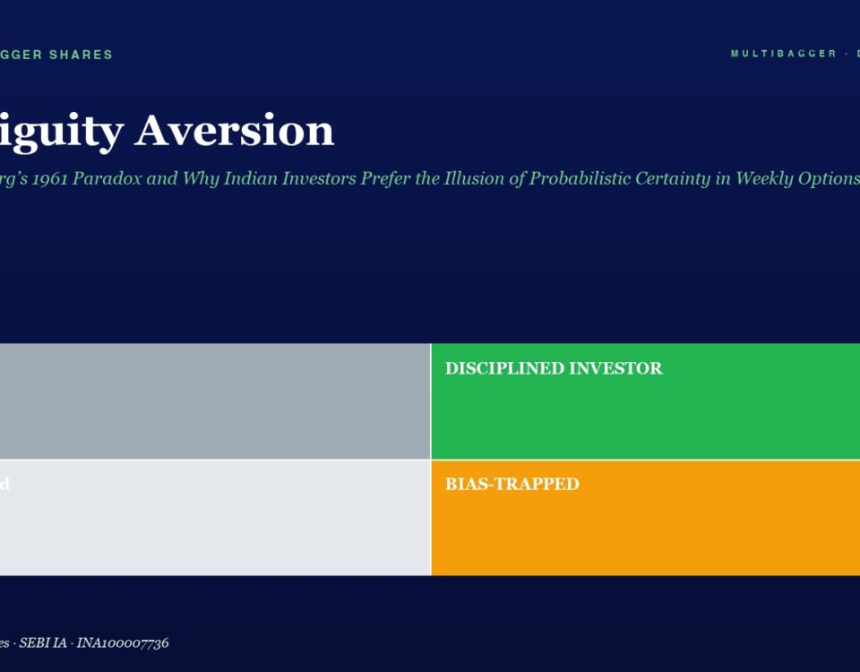 Hero Section with the Title ambiguity Aversion and Subtitle a 2x2 Color Grid Showing lucky gray disciplined Investor green confused light Gray and bias trapped orange Against a Dark Blue Background