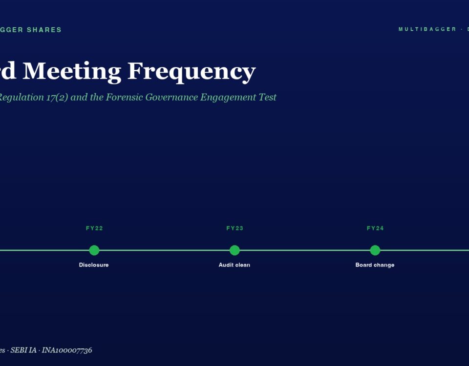 Hero Image Dark Blue Page with White board Meeting Frequency Title Green Subtitle and a Green Timeline Across Fy21fy25 Showing Milestones Compliance Disclosure Audit Clean Board Change All Boxes