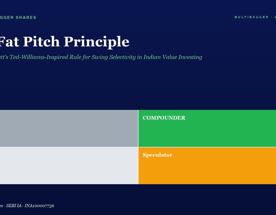 Hero Banner with Title the Fat Pitch Principle and Green Subtitle Below is a Four block Grid Labeled Trader gray Compounder green Drift light Gray Speculator orange