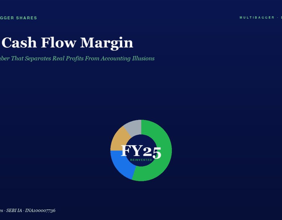 Dark Navy Hero with the Headline free Cash Flow Margin a Green Subtitle and a Centered Multi color Donut Chart Labeled Fy25 Reinvested at the Bottom Half of the Image