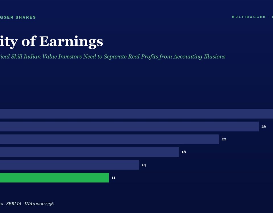 Infographic Titled Quality of Earnings Horizontal Bar Chart of Annual Values from Fy20 to Fy25 Showing a Green Bar for Fy25 Values Read 28 fy20 26 fy21 22 fy22 18 fy23 14 fy24 11 fy25