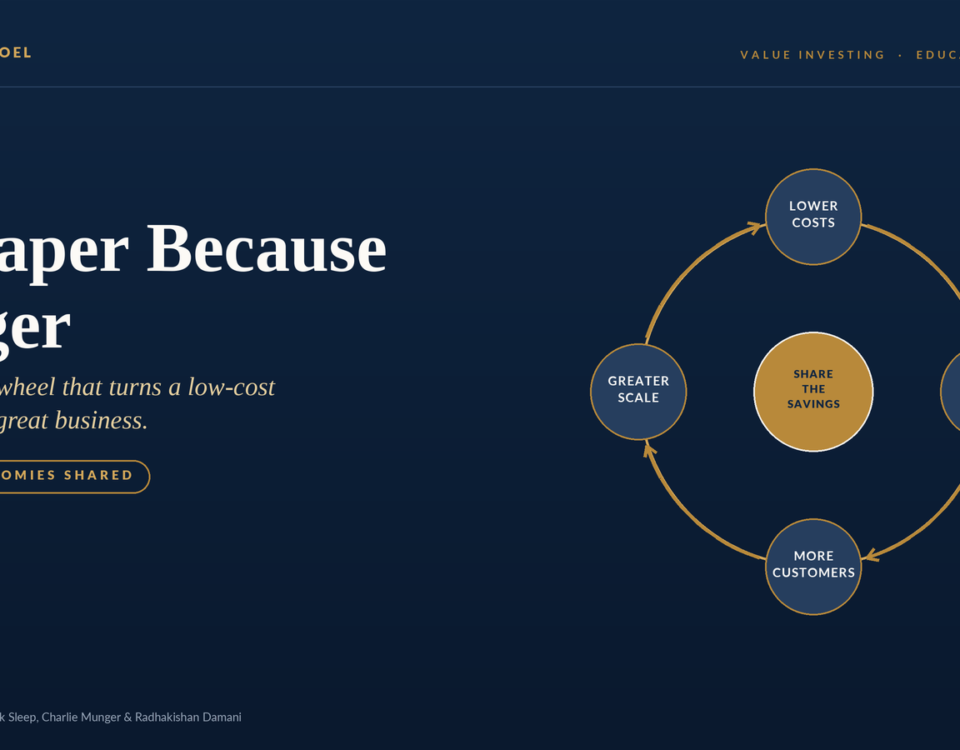 Hero Section with a Circular Diagram Center Gold Circle share the Savings Connected to Four Blue Circles Labeled lower Costs lower Prices more Customers greater Scale on a Dark Blue Background Also Includes Title cheaper Because Bigger and Subtitle Text on the Left