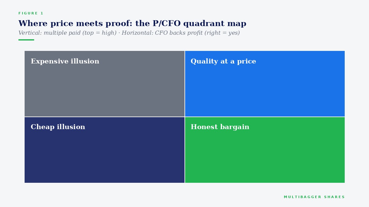 Four-quadrant map: valuation multiple paid versus cash backing of reported profit