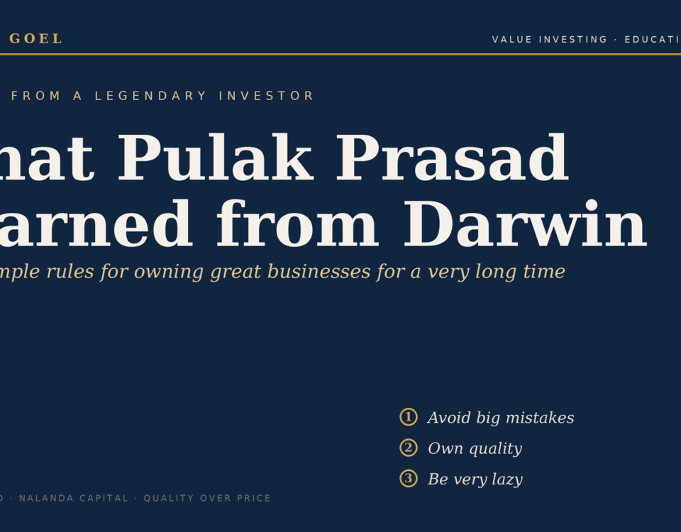 Book Cover what Pulak Prasad Learned from Darwin with Subtitle three Simple Rules for Owning Great Businesses for a Very Long Time on a Dark Blue Background