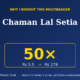 whyiboughtchamanlalmanishgoel | Multibagger Shares Promotional Hero Dark Blue Banner with why I Bought This Multibagger and chaman Lal Setia Plus a Large Yellow 50x Inside a Bordered Box Showing Rs 55 → Rs 278 Caption Lines Below