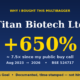 Poster style Image Claiming Titan Biotech Ltd Gained +650 Since Aug 2023 bse 524717 by Manish Goel Time stamped Analysis