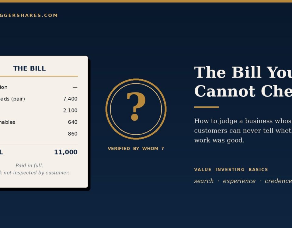 Cover Illustration a Workshop Counter with a Handwritten Bill a Customer Holding a Question Mark Where the Receipt Should Be Verified and a Gold Seal Marked Trust