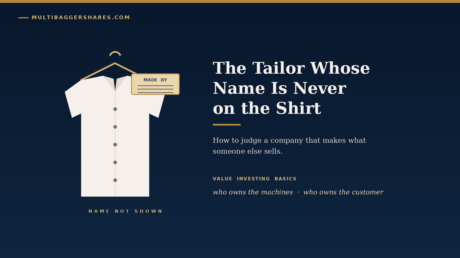 Cover illustration: a plain shirt on a hanger with a blank label, beside a showroom price tag, over a navy background