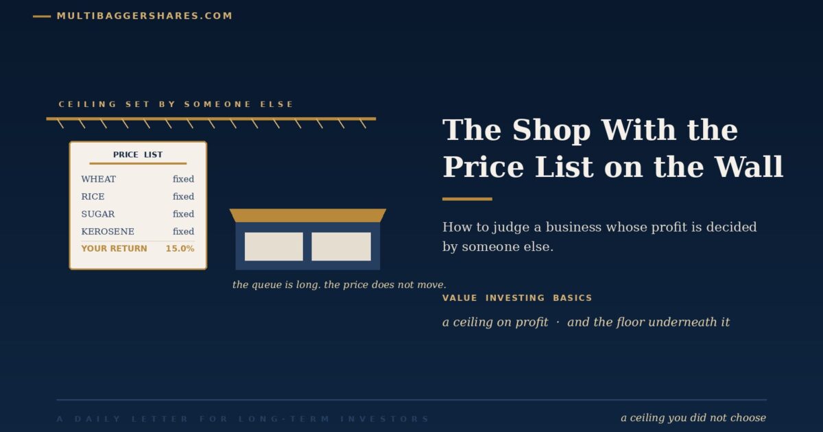 Cover Illustration a Shop Counter with an Official Price List Fixed to the Wall Above It and a Flat Line Running Across the Top of the Frame to Show a Ceiling on Profit