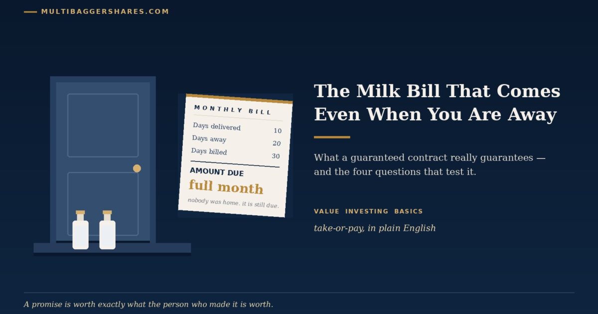Navy Hero Scene with a Tall Kitchen Cabinet on the Left and a Tilted monthly Bill Receipt Beside Bold Copy Reading the Milk Bill That Comes Even when You Are Away