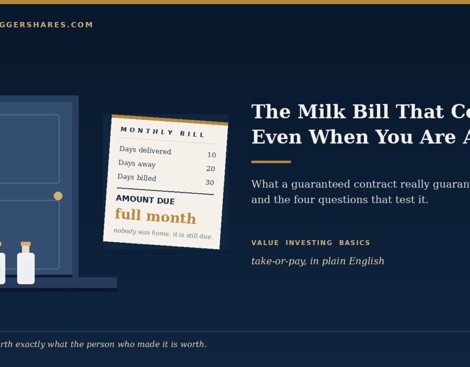 Navy Hero Scene with a Tall Kitchen Cabinet on the Left and a Tilted monthly Bill Receipt Beside Bold Copy Reading the Milk Bill That Comes Even when You Are Away