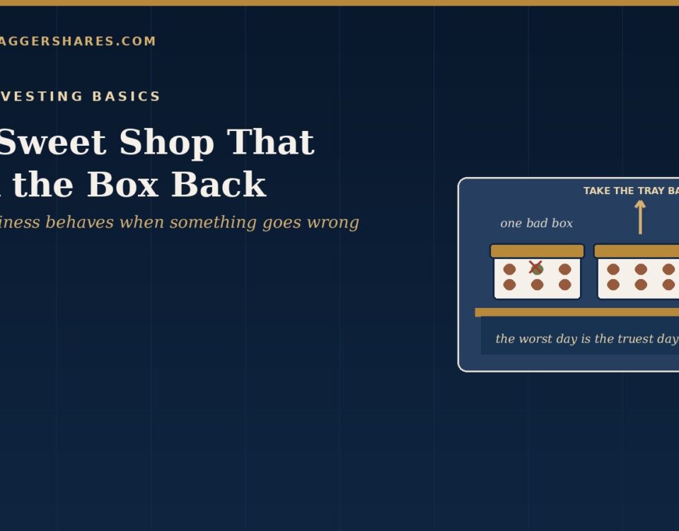 Navy Cover for the Sweet Shop That Took the Box Back Showing a Shop Counter with One Bad Box of Sweets Being Taken Back