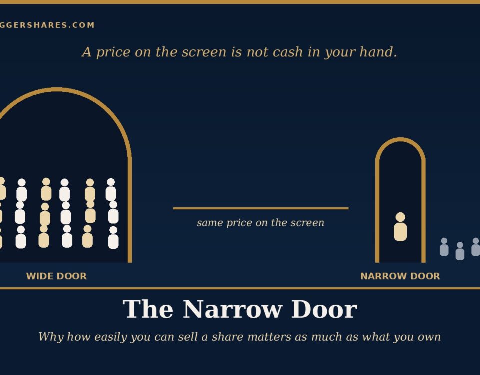 Cover Illustration a Wide Open Door with a Crowd Walking Through It Beside a Narrow Door with a Single Person Squeezing Through Under the Headline the Narrow Door