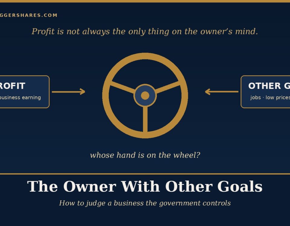 Cover Illustration a Gold Steering Wheel with Two Hands on It One Hand Labelled Profit and the Other Labelled Other Goals Under the Headline the Owner with Other Goals